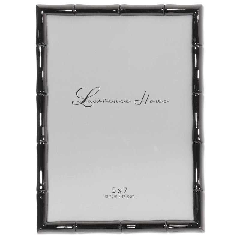 Lawrence Frames 5x7 Black Polished Metal Picture Frame with Bamboo Design - Image 1